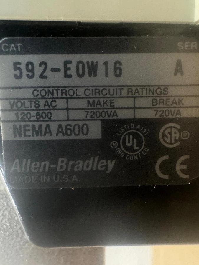 Used Allen Bradley 592-EOW16 Manual Reset Overload Relay Open Type 3 Pole 165A