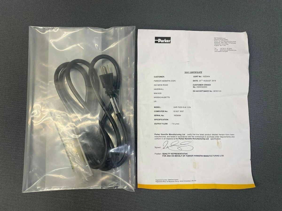 Used Parker Domnick Hunter UHP-75ZA-S-W Zero Air Generator with Manual