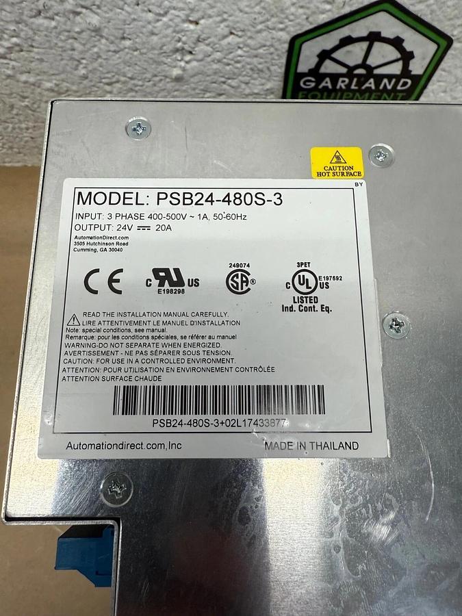 Used AutomationDirect PSB24-480S-3 Rhino, Industrial Power Supply, 3 Ph, 400-500V ~1A