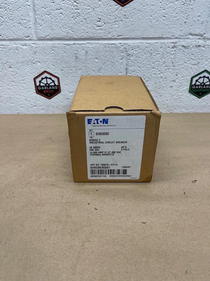 Used Eaton EHD3050 Ind Circuit Breaker Ser C, 3 Poles 50/60Hz 50A 480VAC/250VDC