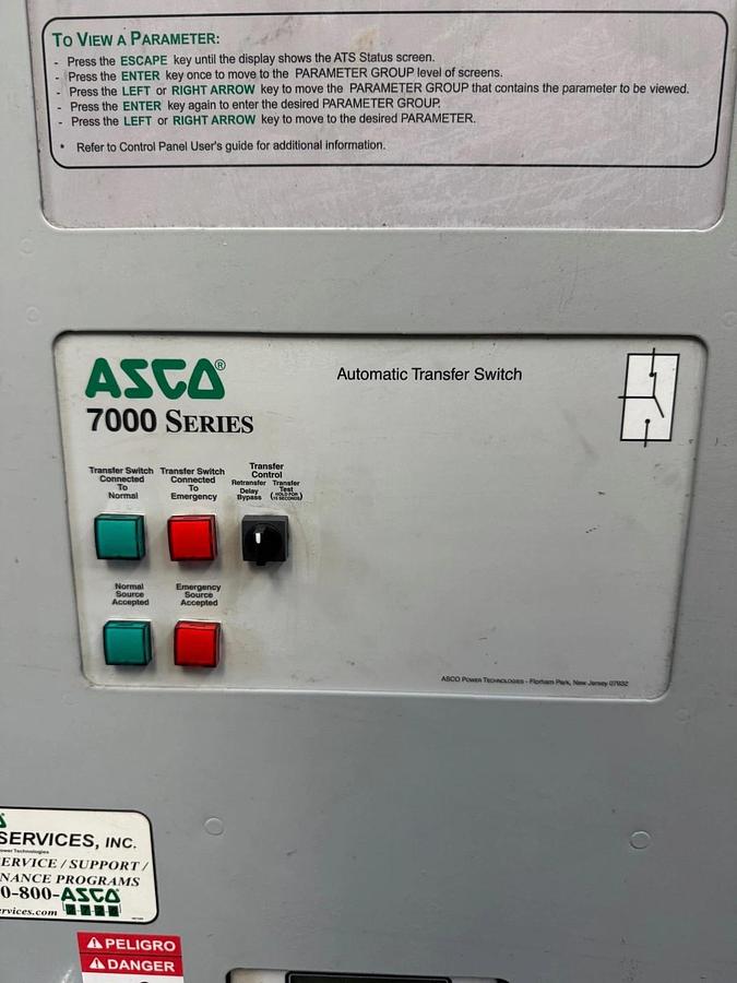 Used Asco D07ATSA20200F5XC 7000 Series Automatic Transfer Switch, 200A, 240V