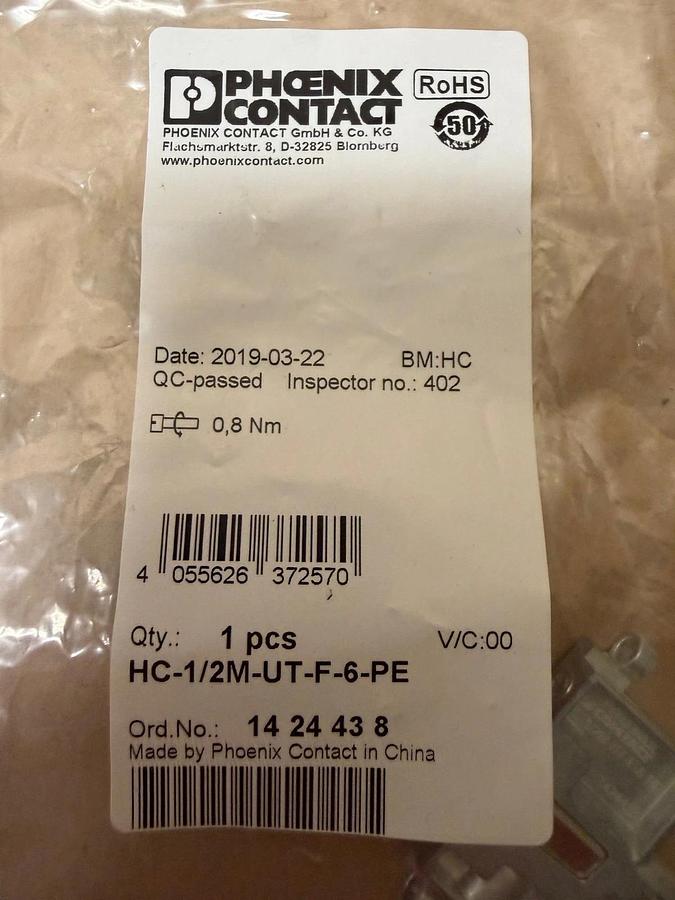Used Phoenix Contact HC-1/2M-UT-F-6-PE Contact Insert Module - Lot of 2 *NEW*