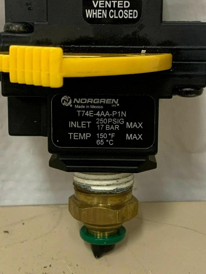 Used Norgren T74E-4AA-P1N 3/4” Ported Lockout Valve 1/2 PTF, 2-Position