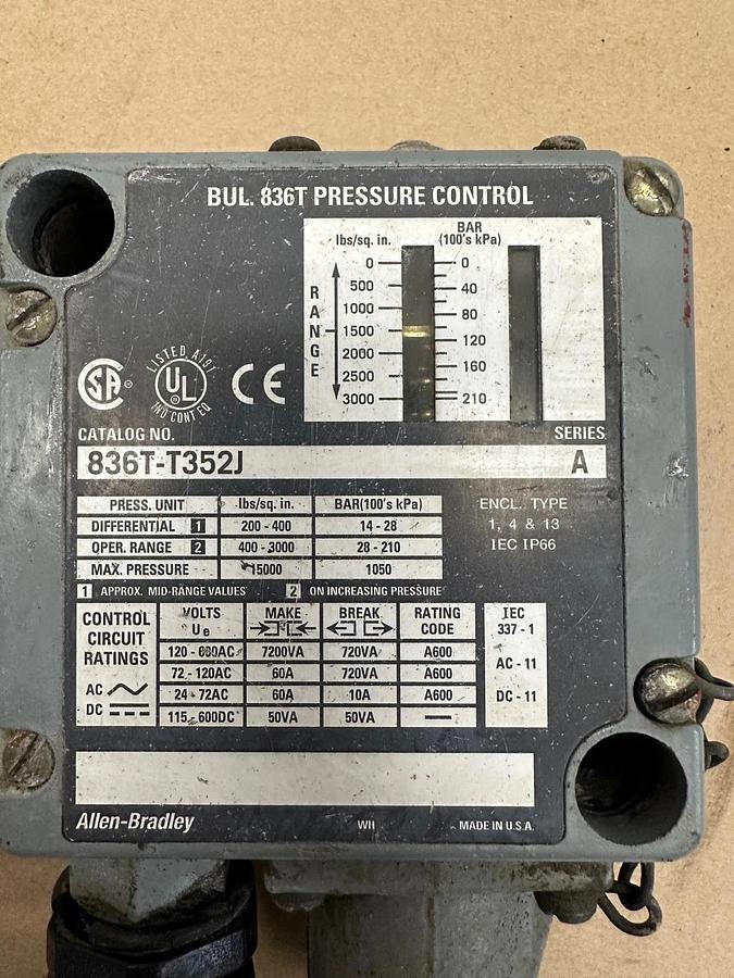 Used Allen Bradley 836T-T352J Pressure Control