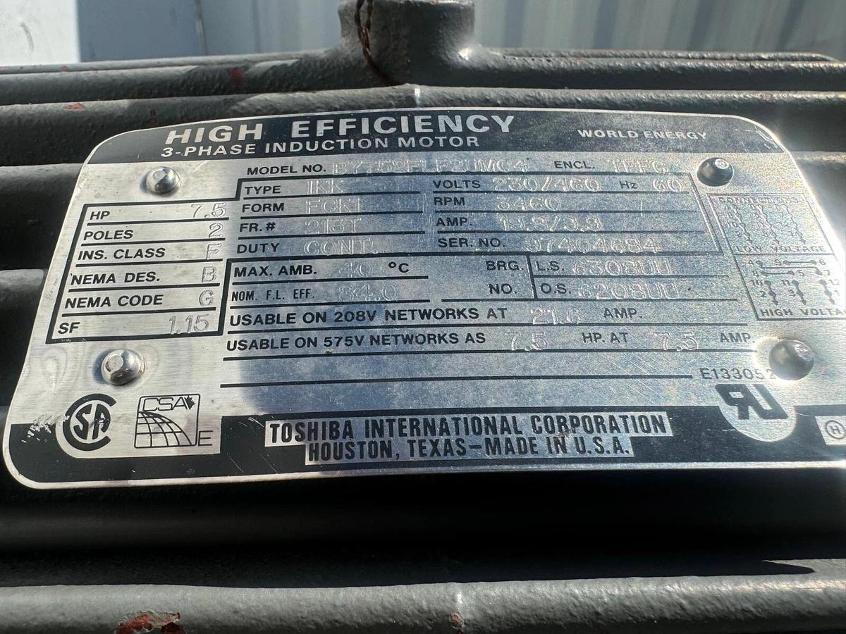 Used Centrifugal Pump 9111A 1-5/8” x 1-1/4” Process Pump, Toshiba B7752FLF2UM04 7.5Hp