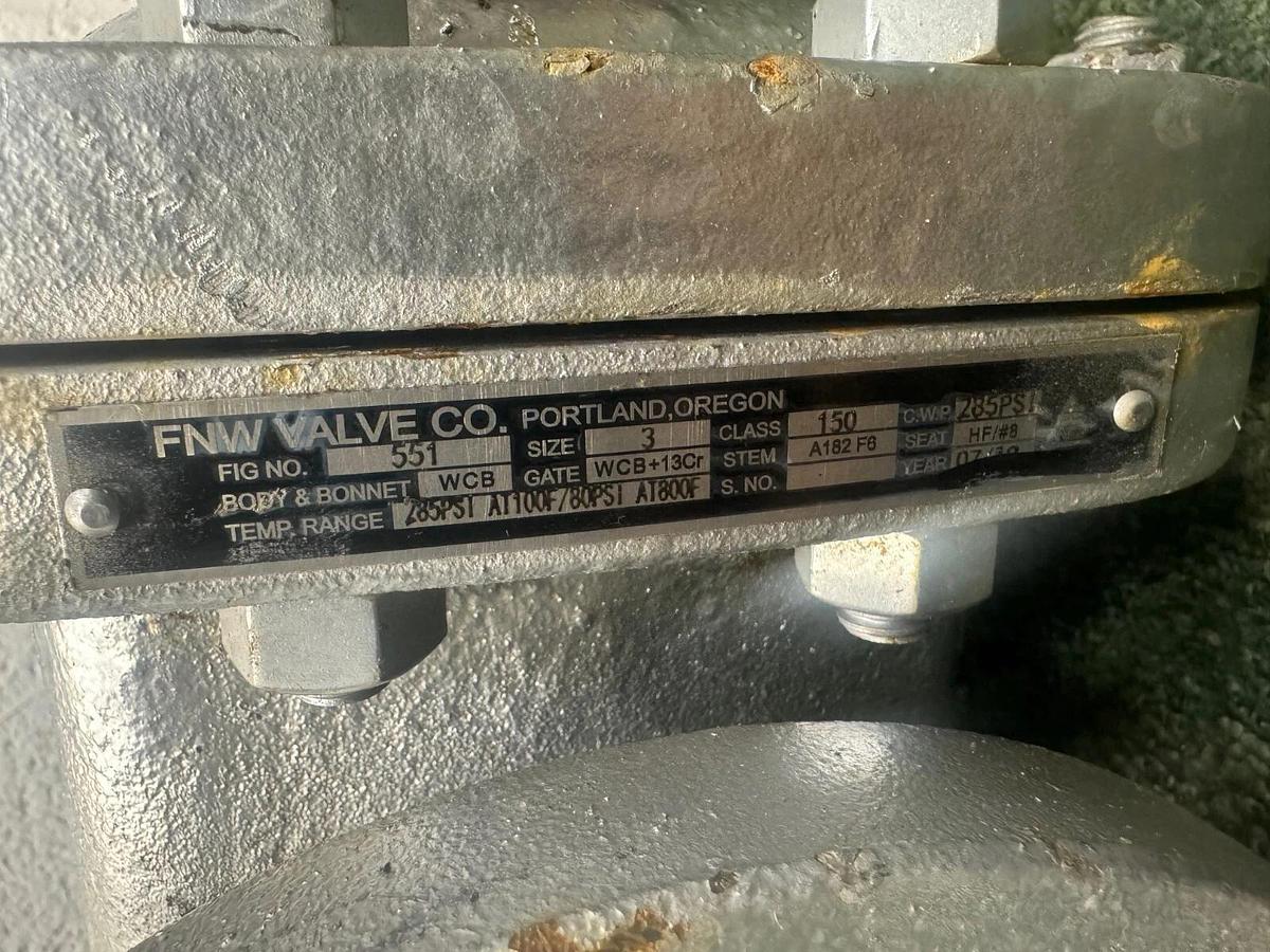 Used FNW Valve Co. FNW551, Size 3, Valve Gear Gate, Class 150, 285 PSI, 3” Bores