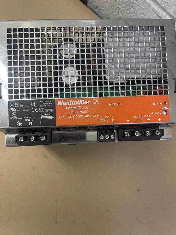 Used Weidmüller 1105870000 Power Supply, 600W, 48V, 12.5A, PRO-H