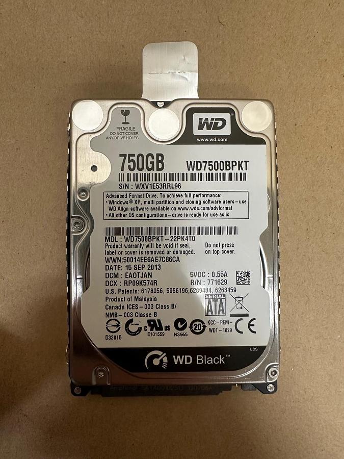 Used Western Digital WD7500BPKT Black 750GB SATA Hard Drive