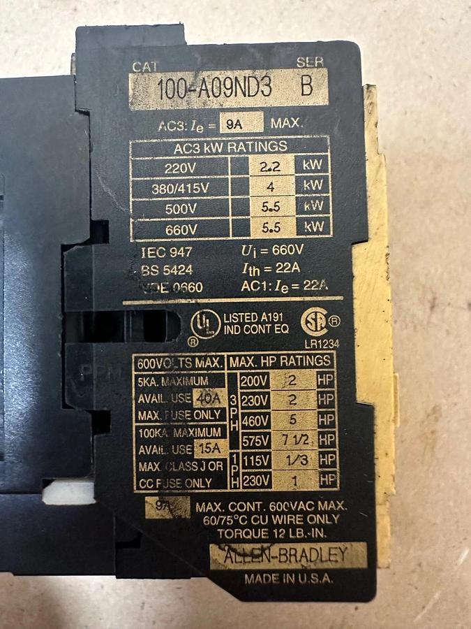 Used Allen Bradley 100-A09ND3 Contactor
