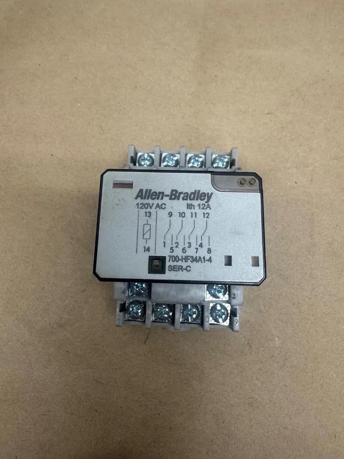 Used Allen Bradley 700-HF34A1-4 Series C Relay, 120VAC, 12A, w/ 700-HN139 Series B