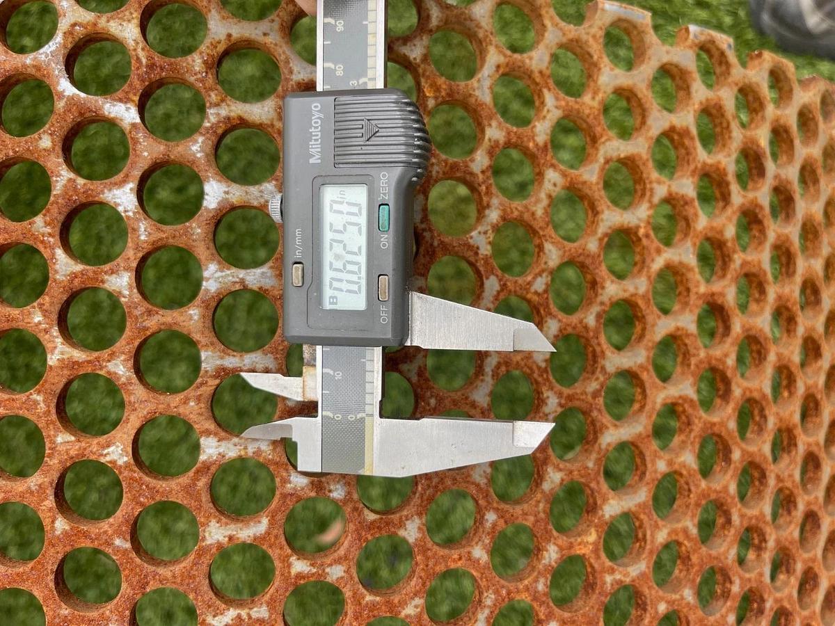 Used HammerMill Screens 5/8” Hole Diam, W:16.50”, L:58.50”, 3 Gauge Steel, 1/4” Thick