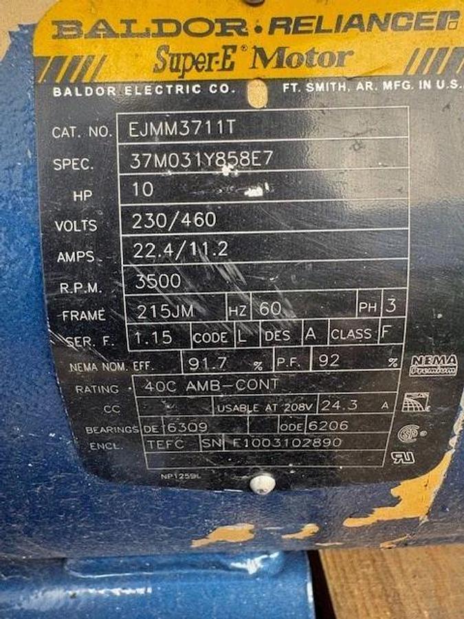 Used Goulds 3656 (Size 1.5x2-8) Pump 5A/1L9C0, Baldor EJMM3711T 10Hp Motor @ 3500RPM