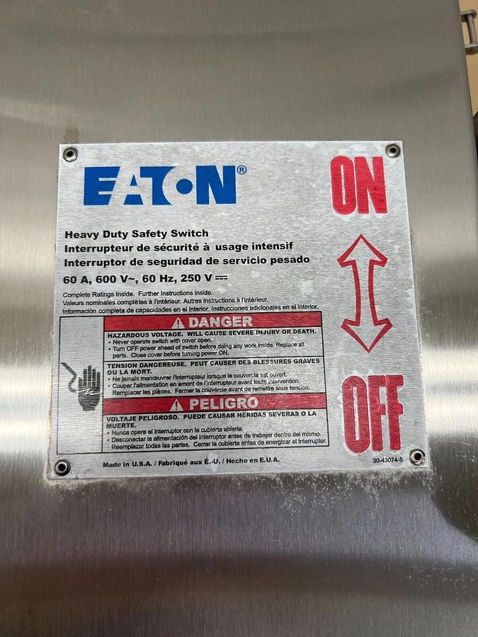 Used Eaton DH362UWK Heavy Duty Safety Switch 600V, 60A