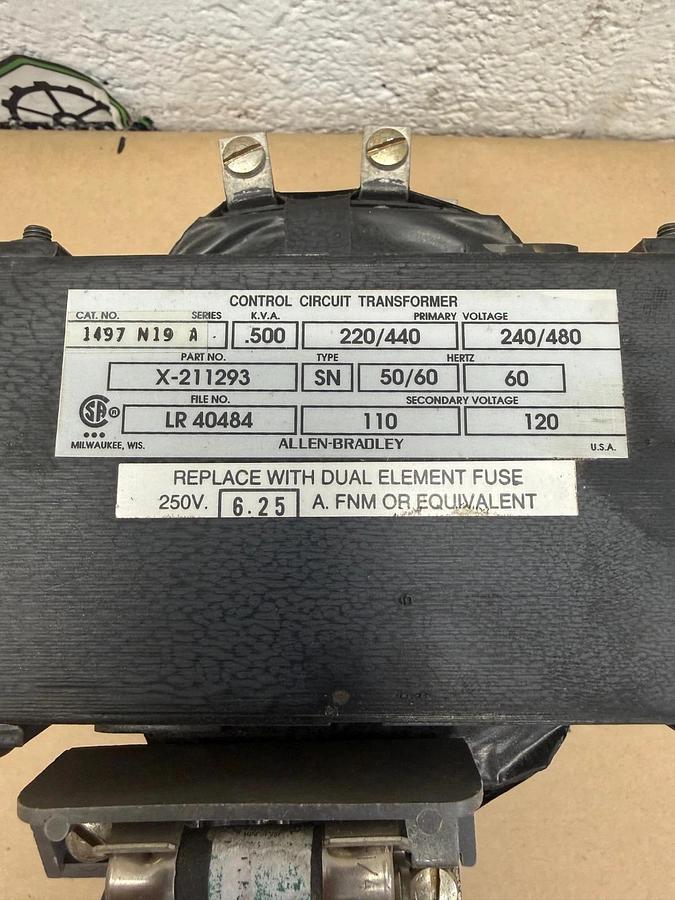 Used Allen-Bradley X-211293 Control Transformer, .500 KVA, 50/60Hz, LR 40484