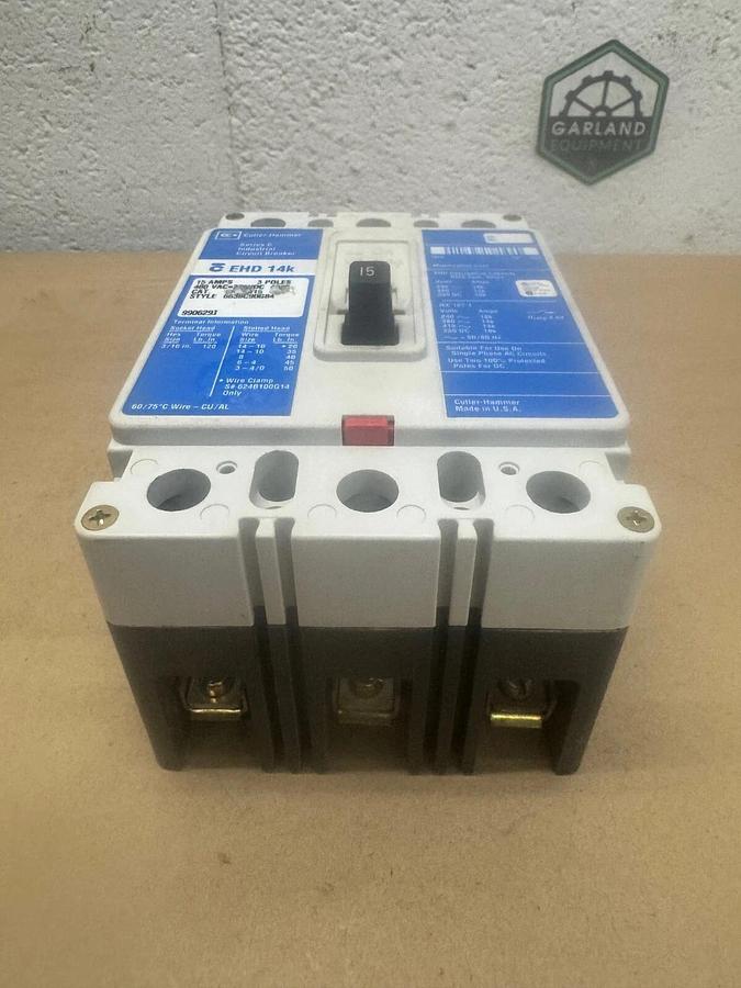 Used Cutler-Hammer EHD 14K Industrial Circuit Breaker, 15 A, 480 VAC, 3 Poles