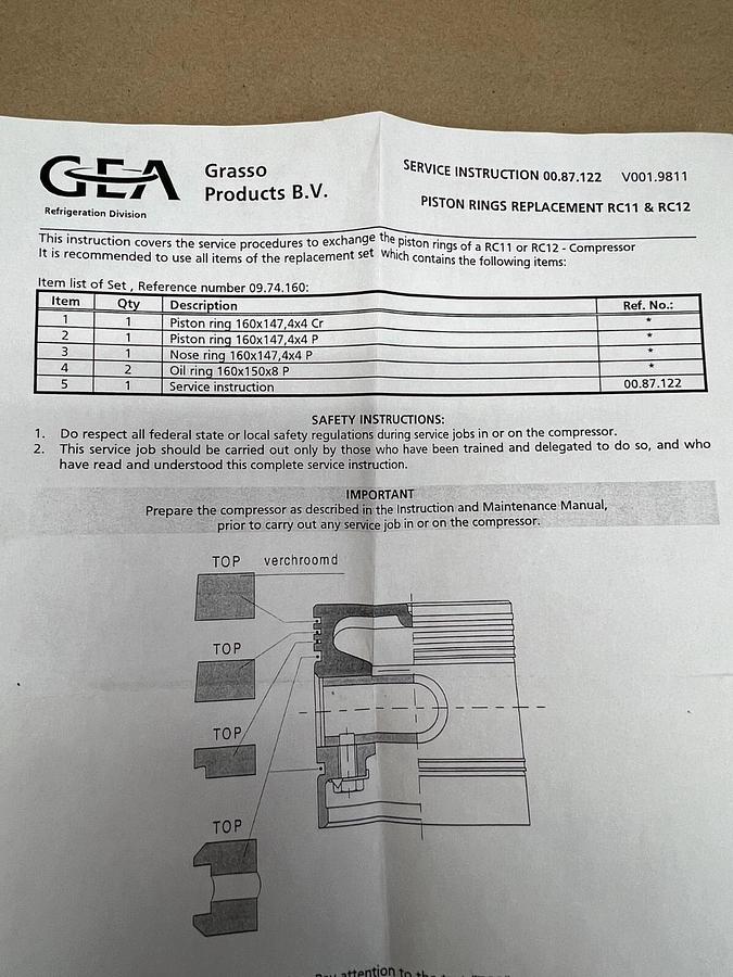 Grasso 0974160 Piston Ring Set