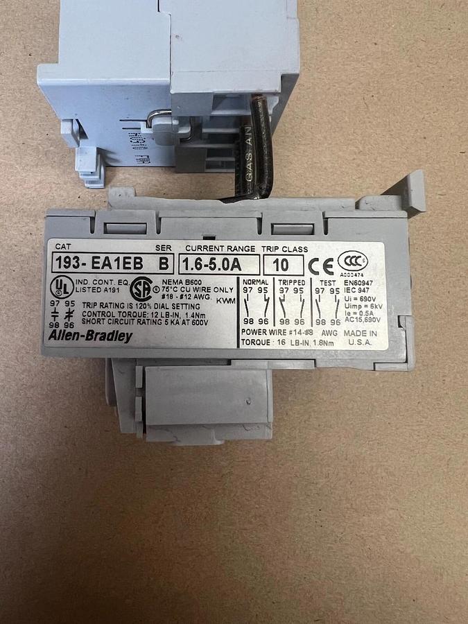 Used Allen Bradley 193-EA1EB/100-M09NZ*3 Overload Relay w/ Contactor