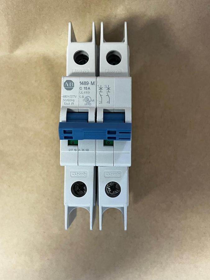 Used Allen Bradley 1489-M2C150 Ser D Circuit Breaker 15A 2 Pole