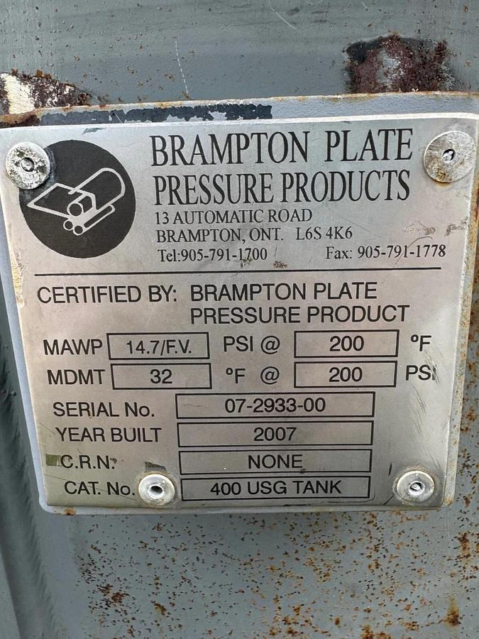 Used 400 Gal Pressure Vessel Mixing Tank, Baldor 3HP Motor Jacketed w Heet Sheets