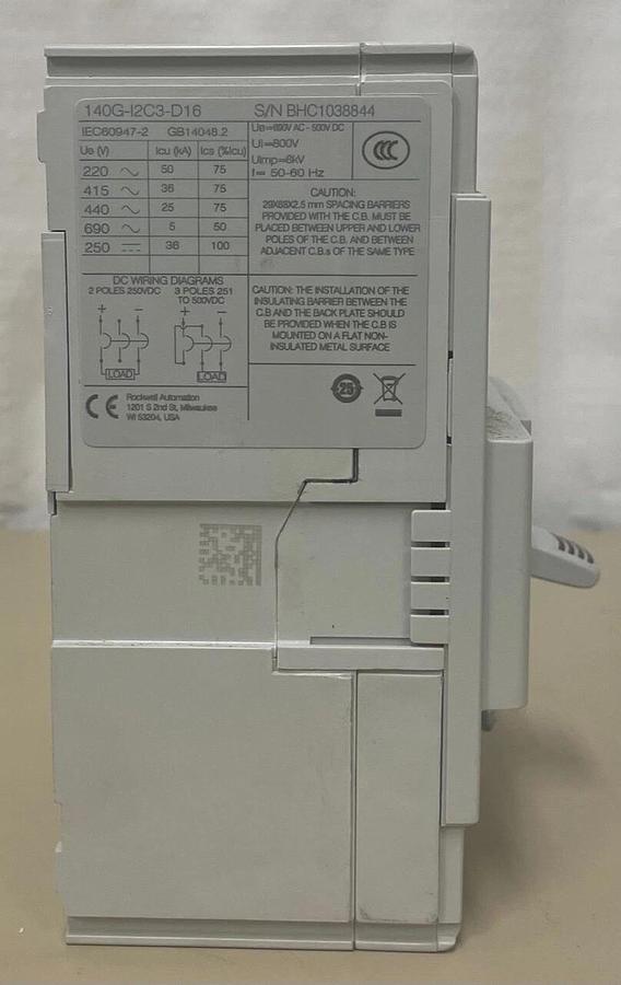 Used Allen Bradley 140G-I2C3-D16, Circuit Breakers, 3 Poles, 225 A