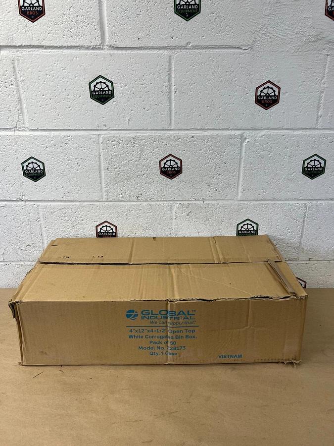 Global Industrial 228173 4”x12”x4-1/2” Open Top White Corrugated Bin Box Qty 50