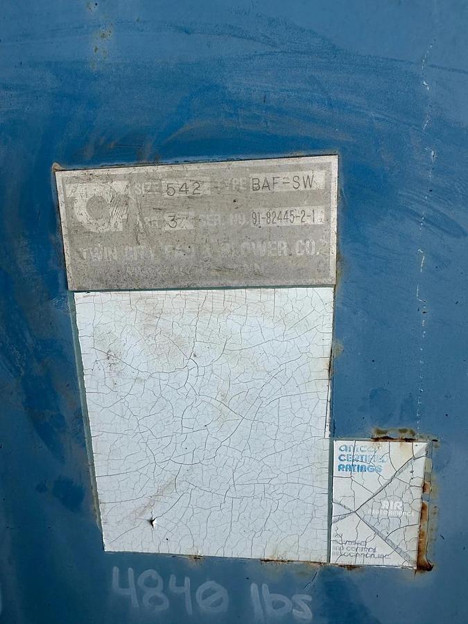 Used Twin City Fan & Blower Co. 542 BAF-SW CW Up Blast - No Motor