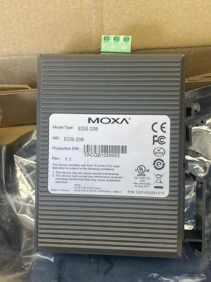 Used Moxa EDS-208 Entry-Level Unmanaged Ethernet Switch with 8 10/100 Baset X Ports