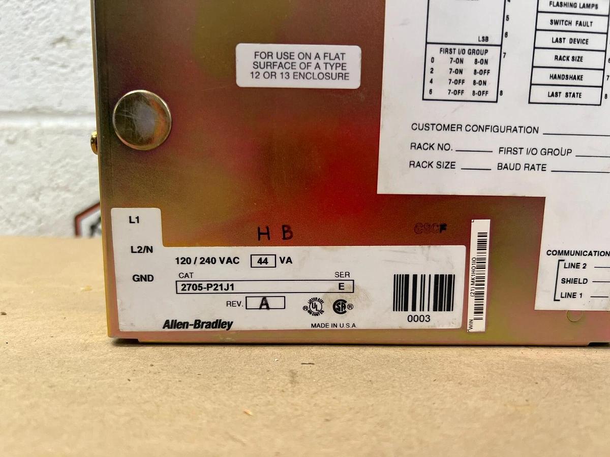 Used Allen Bradley 2705-P21J1 Push Button Module, Missing Front Piece, Parts Only
