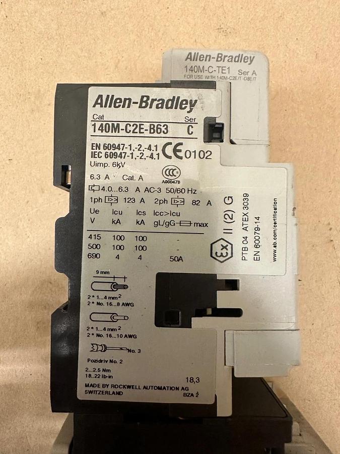 Used Allen Bradley 140M-C2E-B63 Ser C Circuit Breaker w/ 100-C09*10