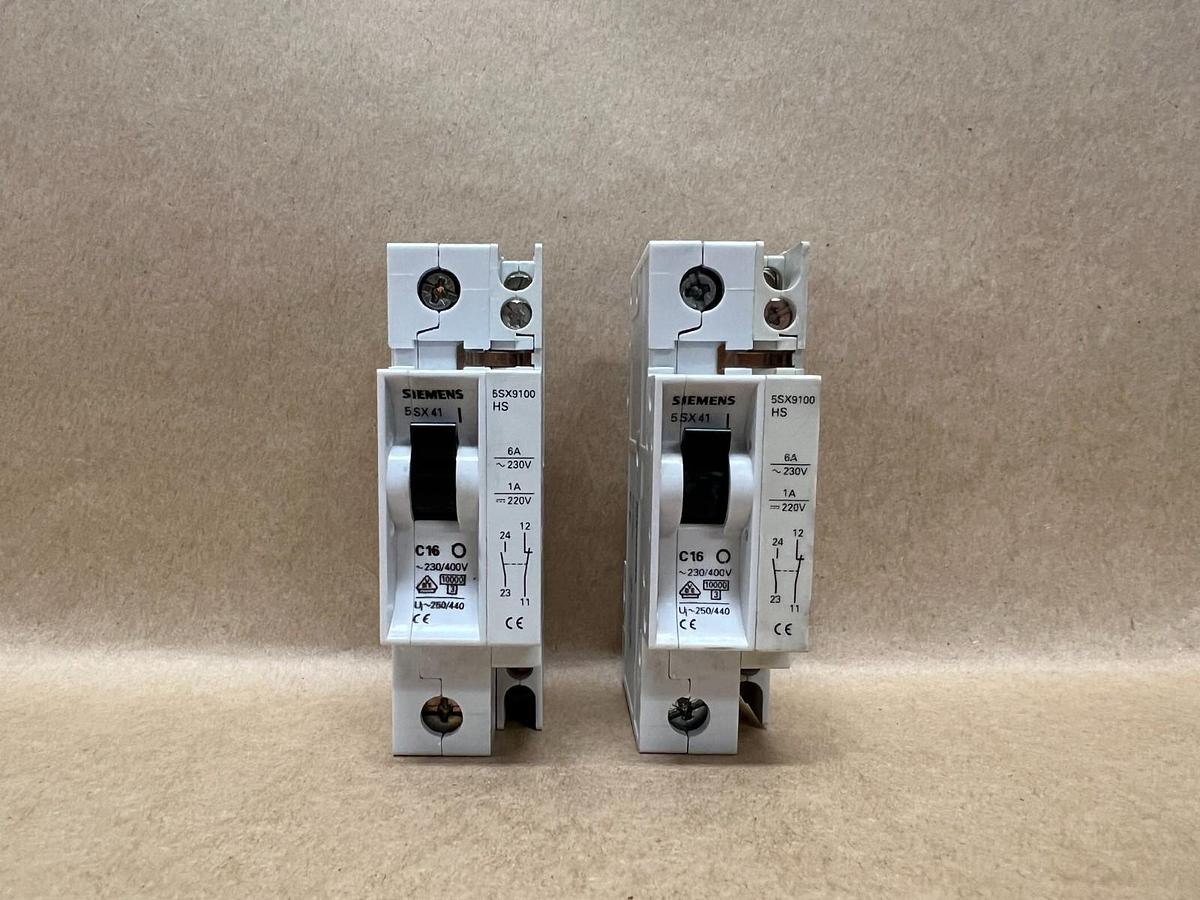 Used Siemens 5SX41 C16, 230/400V Circuit Breaker - Lot of 2