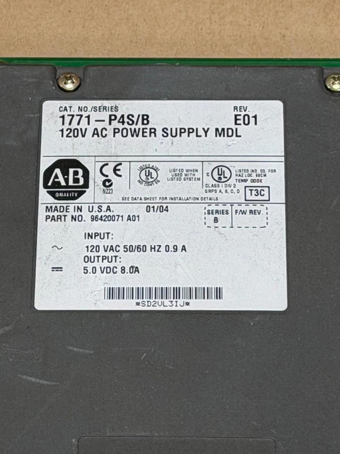 Used Allen-Bradley 1771-P4S/B 120 V AC Power Supply Module