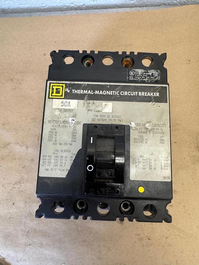 Used Square D FAL36050 Thermal-Magnetic Circuit Breaker, 50 A
