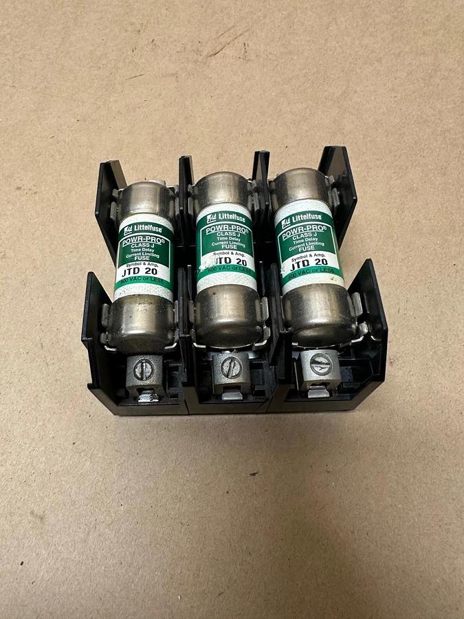 Used Littelfuse LJ60030-3C, 600V Fuse Block w/ Littelfuse JTD 20 Fuse