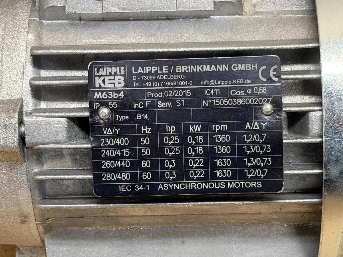 Used Laipple/Brinkmann GmbH M63B4 0.25Hp @ 1360Rpm Motor