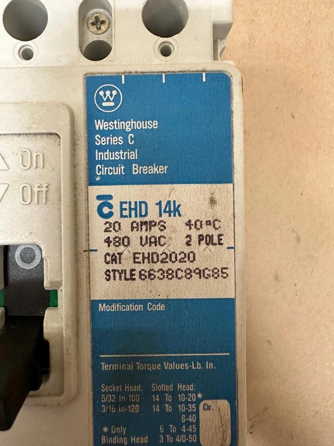 Used Westinghouse EHD 14K Series C 20A Circuit Breaker
