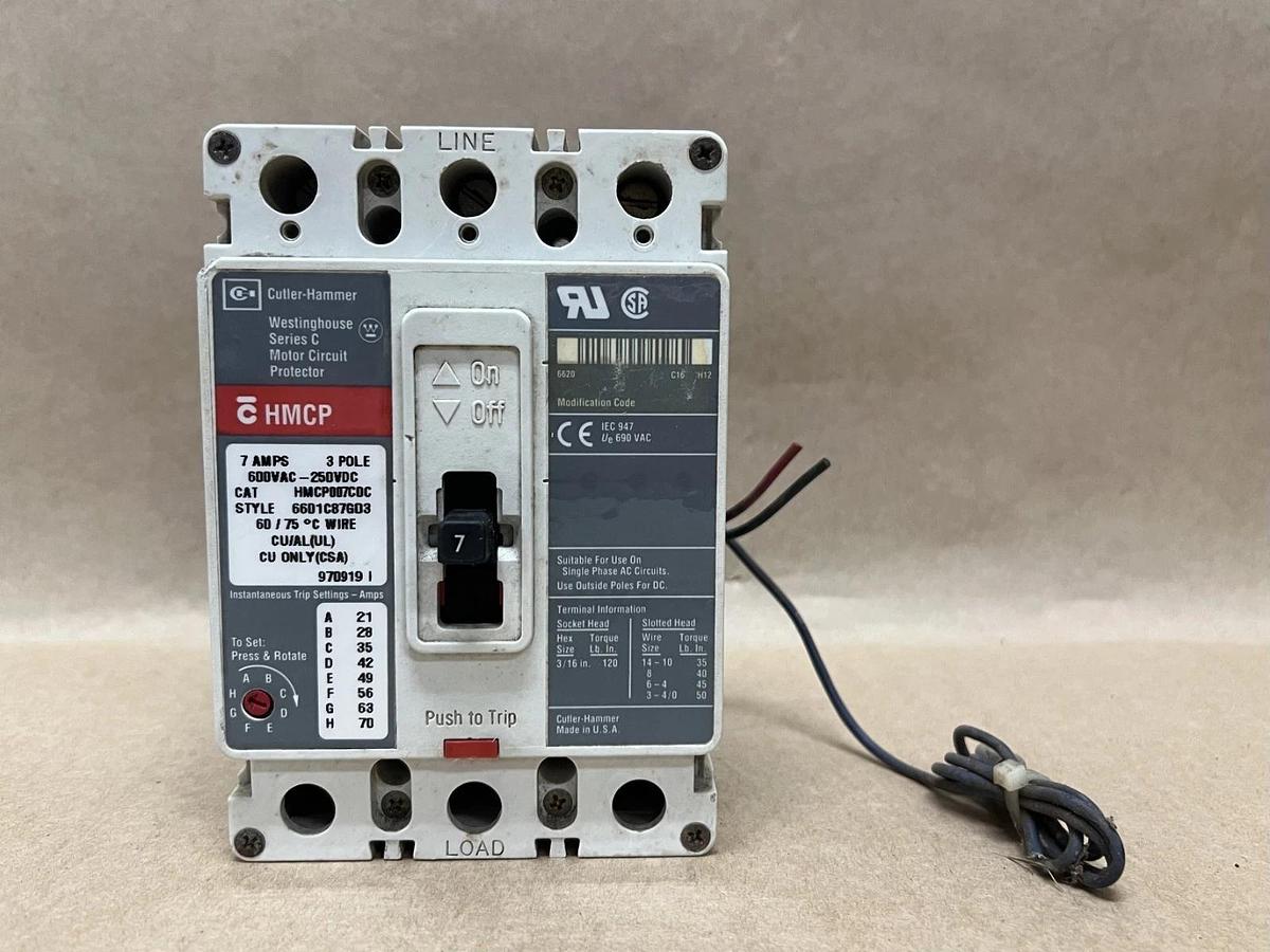 Used Cutler-Hammer/Westinghouse HMCP007C0C 7A, 3 Pole, Ser C Motor Circuit Protector