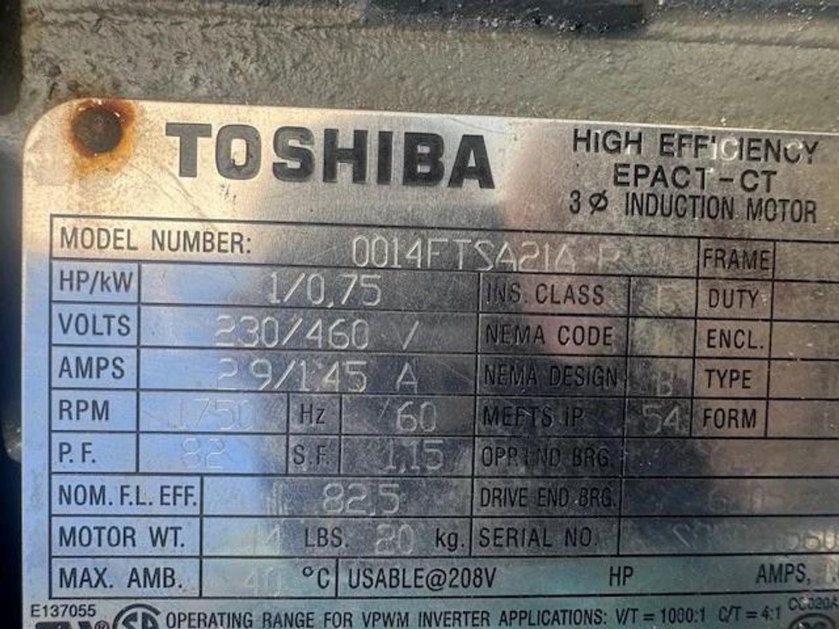 Used Stainless Steel Auger 54” L, Dodge SCXT115 & Toshiba 0014FTSA1A-P