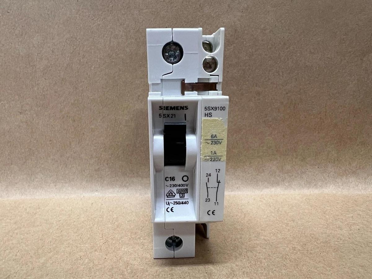 Used Siemens 5SX21 C16 230/400V Circuit Breaker 5SX9100HS Auxiliary Contact, Lot of 3