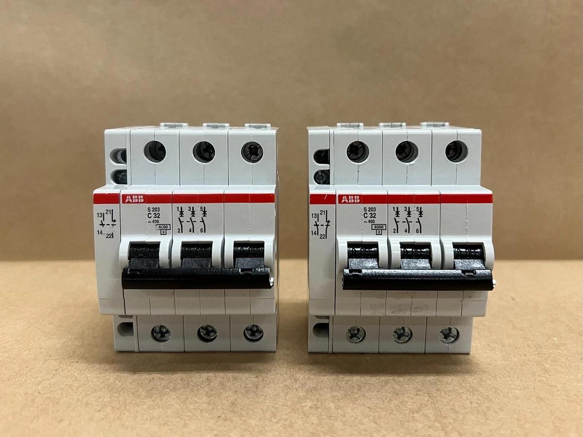 Used ABB S203-C32 3 Pole, 32A Miniature Circuit Breakers - Lot of 2