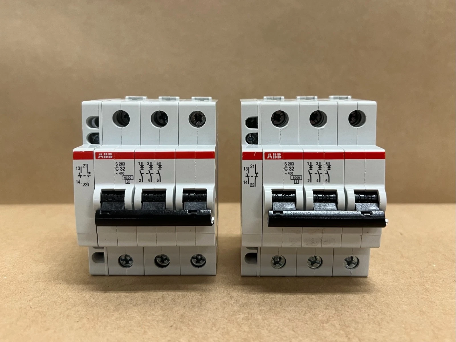 Used ABB S203-C32 3 Pole, 32A Miniature Circuit Breakers - Lot of 2