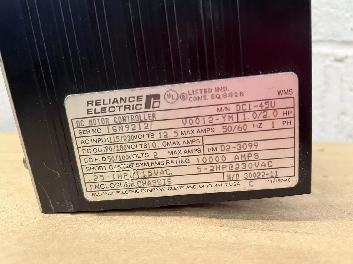 Used Reliance Electric DC1-45U DC Motor Controller 50/60Hz, 1PH