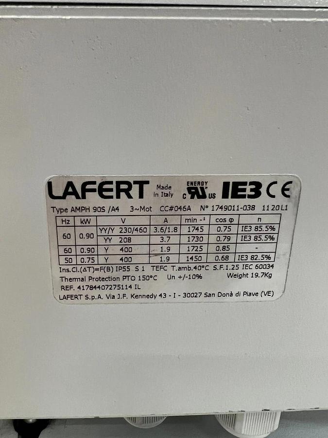 Used Lafert AMPH 905 Lafert Motor with Casing