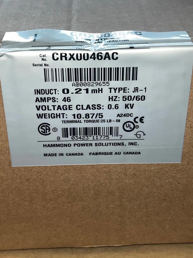 Used Hammond CRX0046AC Transformer Reactor 46A 0.21mH, 50/60Hz *NEW*