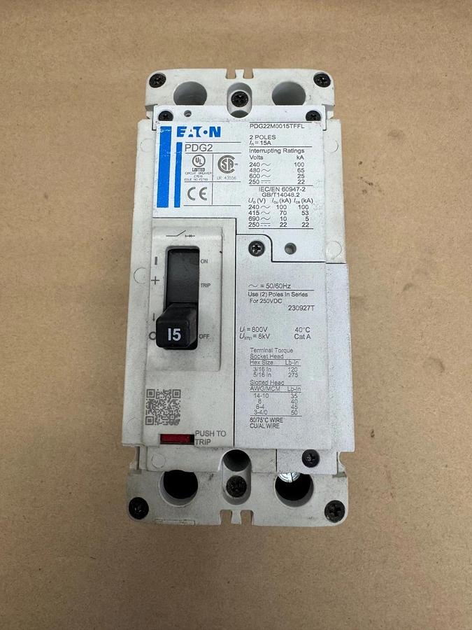Used Eaton PDG22M0015TFFL 2 Pole 15A Circuit Breaker