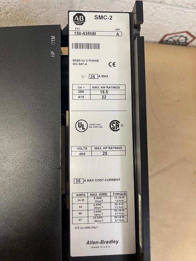 Used Allen-Bradley 150-A35NB Smart Motor Controller SMC-2, 380-480V, 3 Phase, 50/60Hz