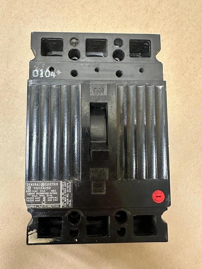 Used General Electric TED134050 50A 3 Pole Circuit Breaker