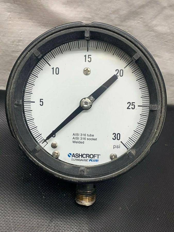 Used Ashcroft AISI 316 Tube and Socket 0-30 PSI Gauge