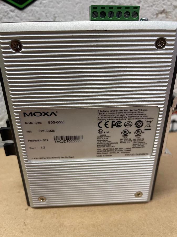Used Moxa EDS-G308 Gigabit EtherDevice Switch, 8-Port, Input: 12-48 VDC
