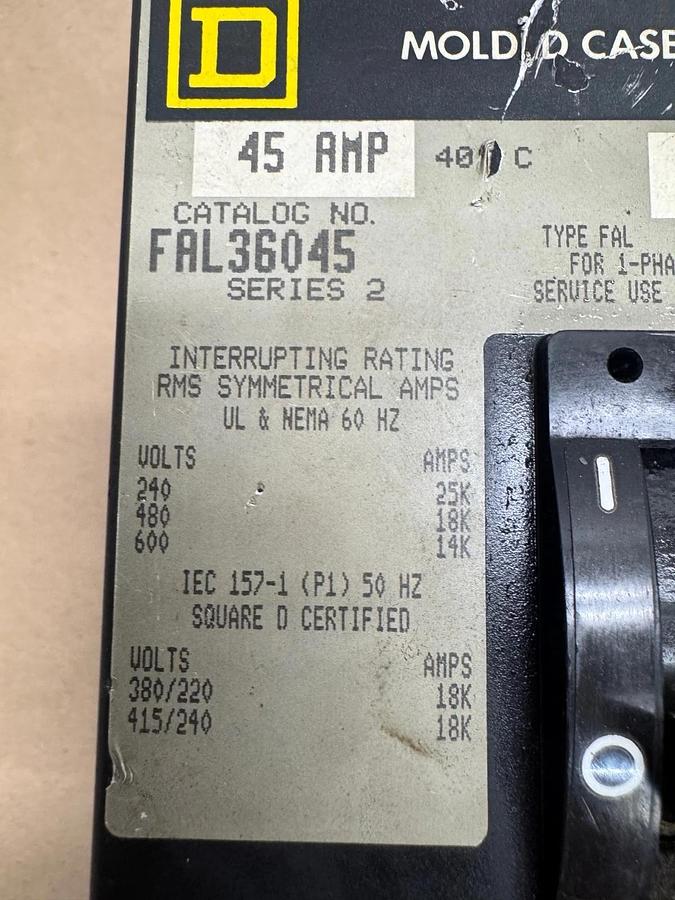 Used Square D FAL36045 45A 3 Pole Circuit Breaker