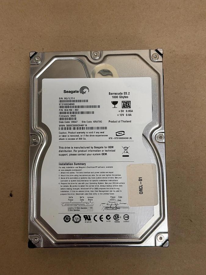 Used Seagate ST31000340NS Barracuda ES.2, 1000 Gigabyte Hard Drive